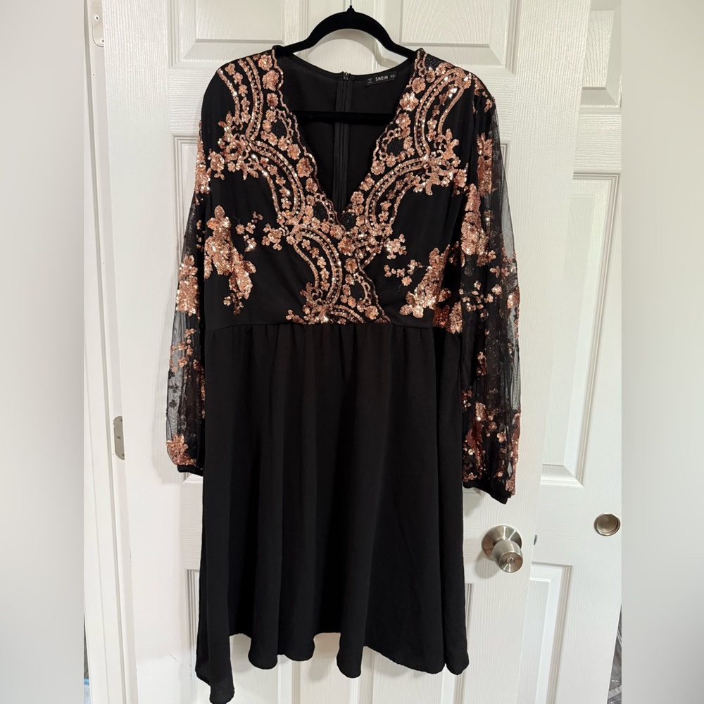 SHEIN Black Dress with Rose Gold Sequin Detail